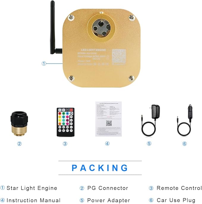 AMKI 16W Twinkle Sound Mode RGBW Light Source Engine Driver Remote/APP Control Starlight Box Motor for Fiber Optic Star Ceiling Light Kit