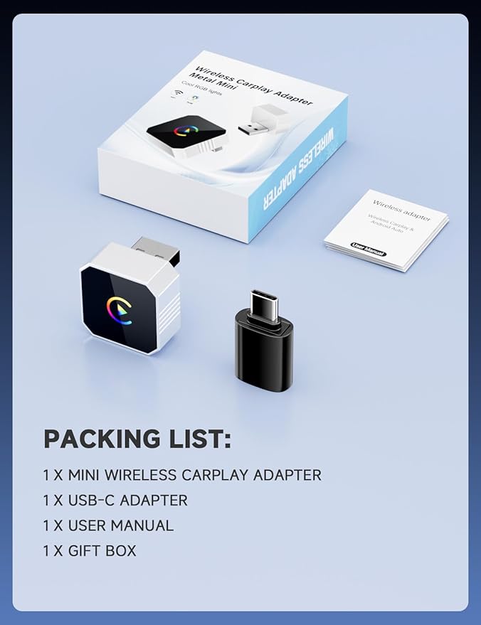 2026 Upgraded Mini Wireless CarPlay Adapter for Apple CarPlay & Android Auto, Plug & Play, Fast and Auto Connect, No Latency 2 in 1 Car Play Wireless Adapter for iPhone iOS 10+ & Android 11+ (Silver)