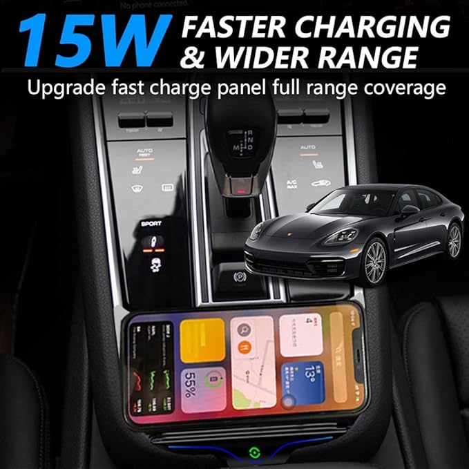 Wireless Car Charger for Porsche Panamera Executive Sport Turismo Turbo S E-Hybrid 2017-2023, 15W Fast Charging Phone Charger Pad for Porsche Panamera 4/4S/4 E-Hybrid/4S E-Hybrid/GTS/Turbo S