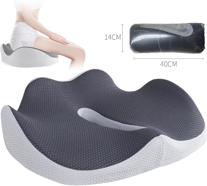 Seat Cushion for Office Chair Orthopedic Memory Foam Coccyx Support Pad Sciatica Pain Relief Tailbone Back Comfort Posture Alignment Pressure Massage Home Car Work” Gray