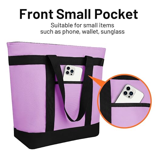 CIVJET Insulated Reusable Tote Bag for Grocery Shopping for Women/Men, Pizza/Food Delivery Bag to Keep Food Cold/Hot for Commercial Delivery Services, Cooler bags for Travel/Beach/Picnic, Lavender