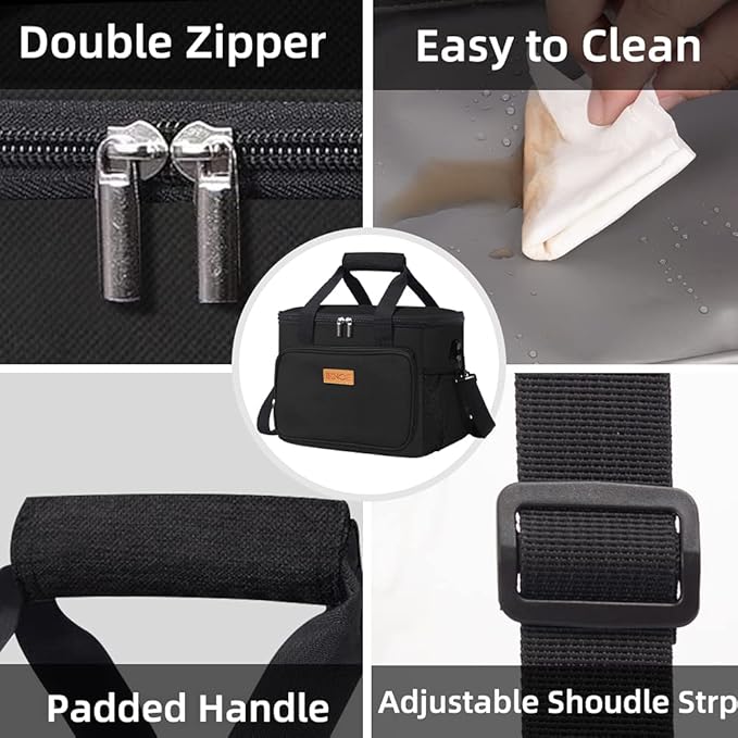 iknoe Insulated Lunch Bag, Foldable 14L Cooler Bag for Men & Women, Leakproof Thermal Design, Great for Office, Picnic, Travel, Lunch Box, Black New