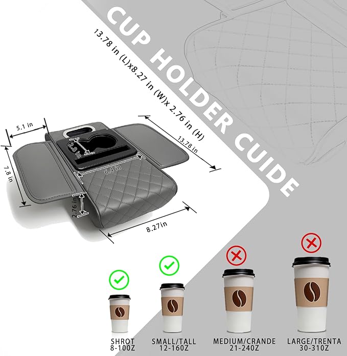 Car Armrest Cushion, Car Center Console Cover, Leather Armrest Cover for Car, Universal Middle Console Cushion with Storage Box, Cup Holder, Phone Slot, Waterproof Interior Accessories (Light gray)