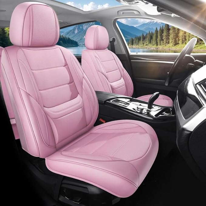 Car Seat Covers Full Set Custom Fit for Ford Explorer 2001-2025 2026 - Premium Faux Leather with Lumbar Support, Waterproof, Breathable, Anti-Slip, Easy to install &Protectors (Pink, Full Set)