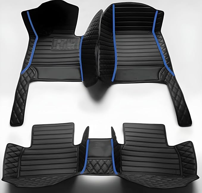 Yaruicar Custom Personalized Floor Mats for Cars Luxury Full Coverage All Car Floor Mats Anti-Slip Leather Car Mat Set Trucks & SUVs Trucks Automotive Floor Mats Liners (3D-Black Blue)