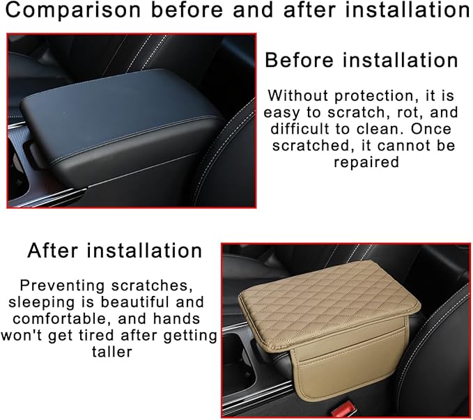 Mandark Car Center Console Cover, Microfiber Leather Vehicle Armrest Protector Cushion with 2 Storage Bags, Auto Interior Arm Rest Seat Box Pad Accessories, Universal for SUV, Sedan, Truck (Beige)
