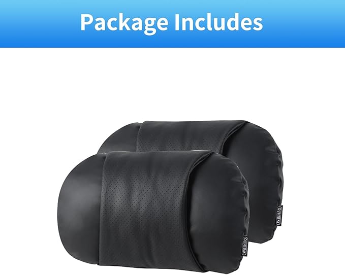 WEIHAO Car Neck Pillow with Adjustable Straps, Ergonomic Head Rest Pillow for Car Seat, Soft Leather Headrest Pillow Car Neck Support Pillow for Driving Office Gaming Chairs Neck Pillow (Black-2PCS)