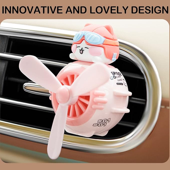 2 Pieces Car Air Fresheners, Cute Rabbit and Cat Pilot Car Diffuser, Propeller Air Outlet Vent Fresheners, Suitable for Automotive Interior Decoration (Cat+Rabbit)