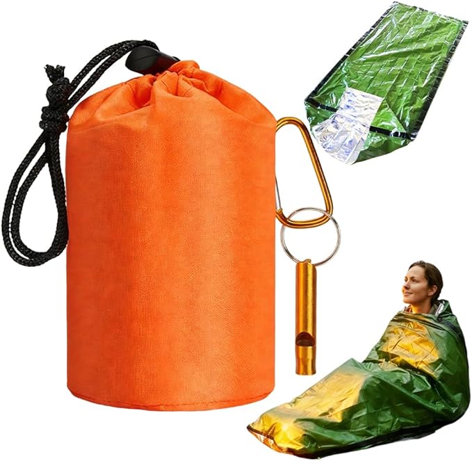 2026 New Blanket, Emergency Sleeping Bag for Survival, Blanket with Emergency Whistle Waterproof, Compact Lightweight, Emergency Mat for Survival Kit Car Camping Gear Hiking Go (Orange)