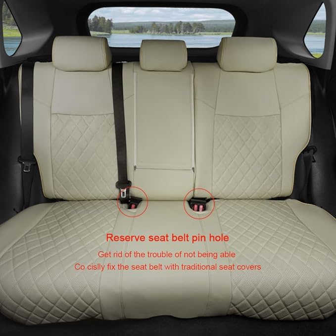 Lolcar Rav4 Seat Covers Custom Fit for Toyota Rav4 (for Hybrid) 2019-2025 LE,XLE,XLE Premium,Limited,Woodland Edition, Leather Truck Seat Cover Full Set for SUV,Faux Leather(Grid Beige)
