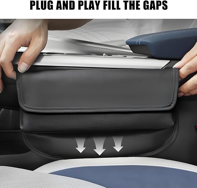 Car Seat Gap Filler Organizer, Leather Vehicle Side Seat Gap Storage Box with Lid for Phone Key Card, L-Capacity Auto Interior Organization, Universal for SUV Sedan Truck (Black)