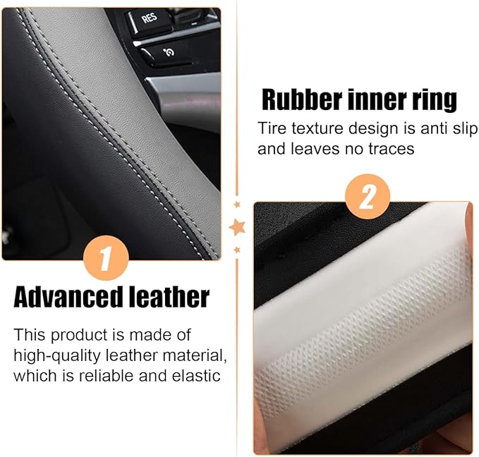 Car Steering Wheel Cover, 15 Inch Leather Anti-Slip Breathable Vehicle Steering Wheel Protecter with Comfortable Feel, Automotive Interior Accessories, Universal for SUV Sedan Truck (Gray)