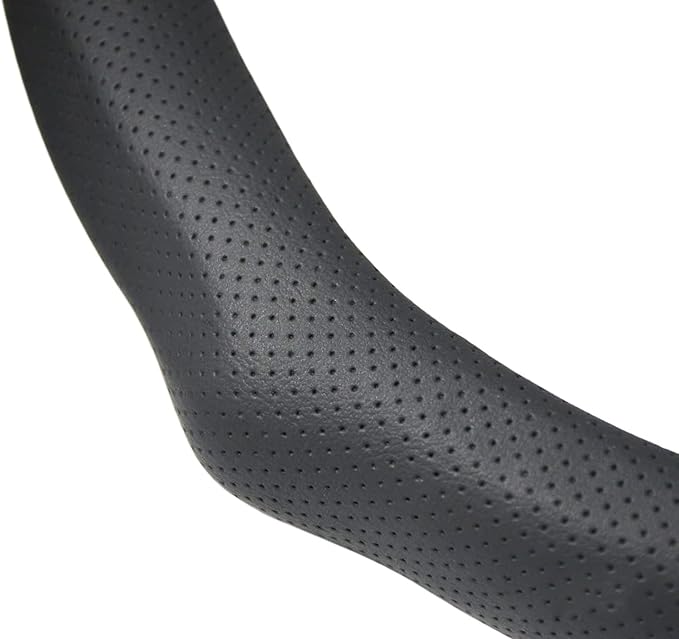 Quick Install Sporty Perforated Nappa Leather Steering Wheel Cover with Red Circular Stripe Trim Universal fit Any 14½ to 15 inches Car Pickup SUV 14.5 to 15 inches SW