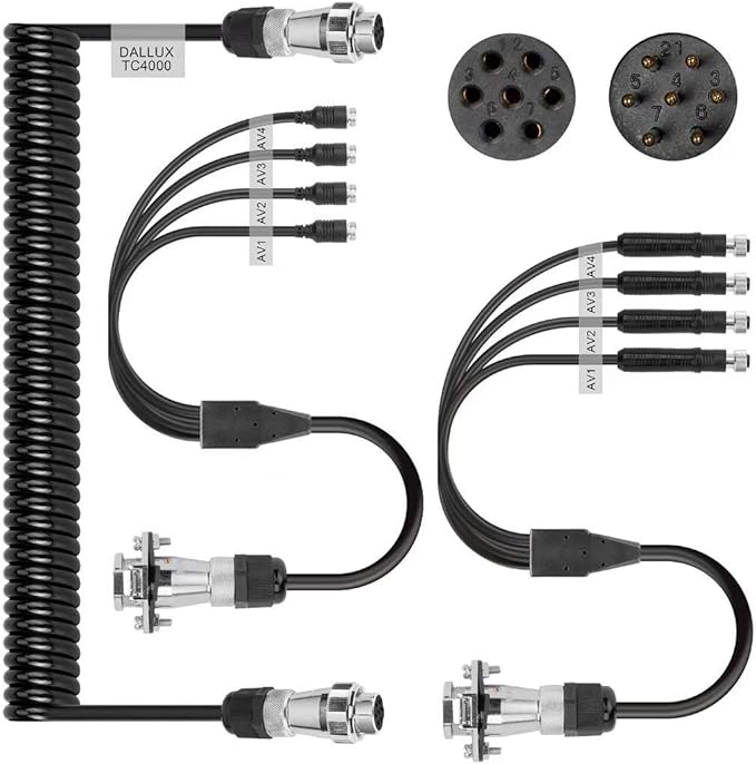 DALLUX Heavy Duty Vehicle Coil Trailer Cable with 4 Channel 4 PIN AV Connector Disconnect Kit for Truck Caravan Motor Home Backup Security Camera Monitor System