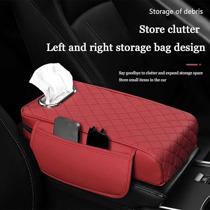 Car Center Console Cover for Infiniti FX SUV FX35 / FX37 / FX40 / FX45 /FX50, Leather Car Arm Rest Cover, Car Armrest Cushion with 2 Storage Bags Car Center Console Armrest Pad, E Gray