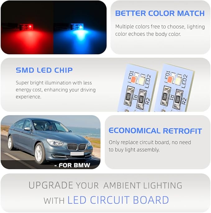 NJSBYL Blue-Red Interior Ambient Lighting LED Circuit Board for 2016-2022 B-MW X1 F48, 2010-2017 5Series F07, 2012-2015 7Series F01 Coupe Sedan SUV Door Handle Trim/Storage/Pocket Atmosphere Light