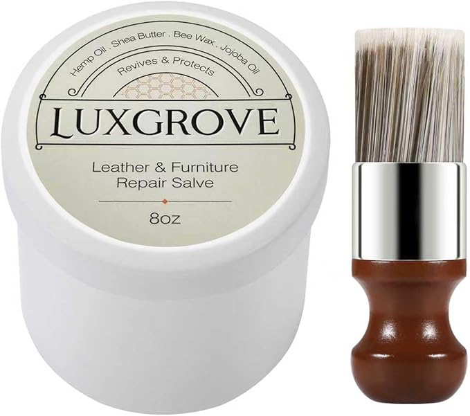 LUXGROVE® Leather & Furniture Repair Salve & Brush Set, Leather Cleaner and Conditioner for Furniture - UV Protectants Help Prevent Cracking or Fading, Wood, and Vinyl Conditioner - 8oz