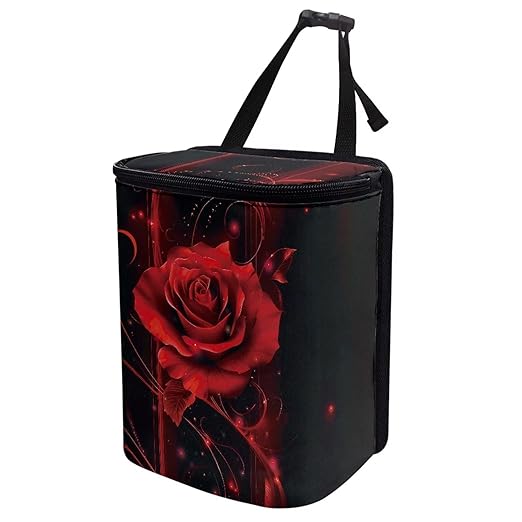 Red Rose Car Trash Can Auto Garbage Bag with Lid Leak-Proof Car Storage Bag Garbage Bag Hanging for Headrest Portable Vehicle Backseat Organizer