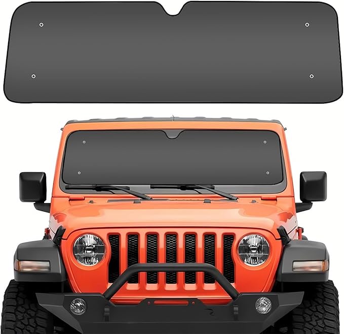 GENANY Black Windshield Sun Shade for Jeep (53X17 Inches), Sun Shade Windshield, Shades for Front Windows, Protector Blocks UV, Car Decor