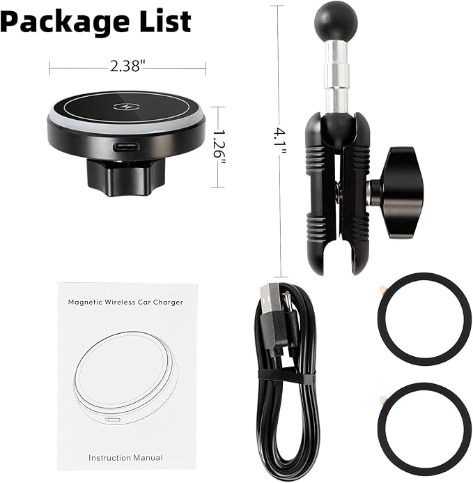15W Magnetic Wireless Charging Phone Mount with Aluminum Double Socket Arm & 17mm/0.67" Ball -Replacement Base for Car Air Vent, Dashboard, Windshield Holder, Compatible with MagSafe iPhone