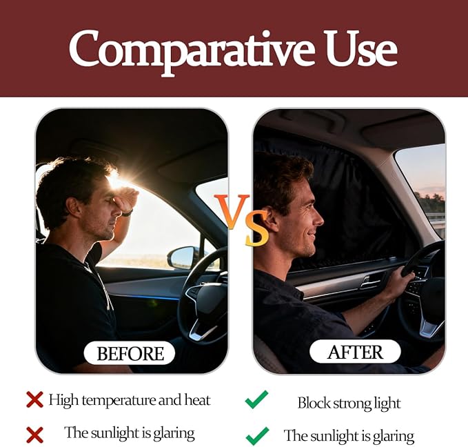 3PCS Car Window Shades Kit, Magnetic Light Blocking UV Protection Privacy Divider Curtains & Side Window Covers, Double Layer Automotive Sunshades Curtains, Universal for Vehicles
