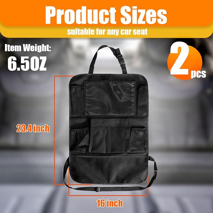 ZIMISI Car Backseat Organizer, Oxford Cloth Kick Mats Back Seat Protector with 9 Pockets & Clear Tablet Holder, Universal Waterproof Car Road Trip Essentials Storage Accessory (2PCS)