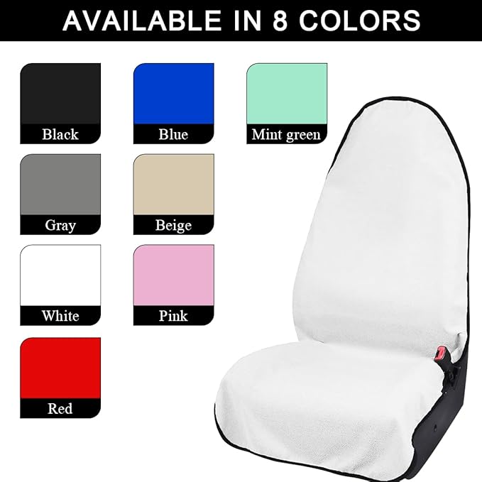 2PCS Car Towel Seat Cover, Waterproof Sweating Non-Slip Premium Soft Towel Carseat Protector, Universal Machine Washable Car Truck SUV Front Seat Cover for Gym Workout Beach Hiking (White)