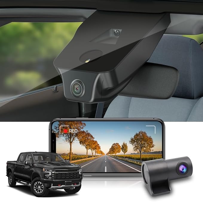Fitcamx Front 4K+Rear 1080P Dash Cam Adapts for Chevy Silverado (HD2-6272, with 6 Vents) 2022-2025 & EV, OEM Look, Dual HD Video, WiFi & APP, Loop Recording, G-Sensor, Easy to Use, 128GB Card