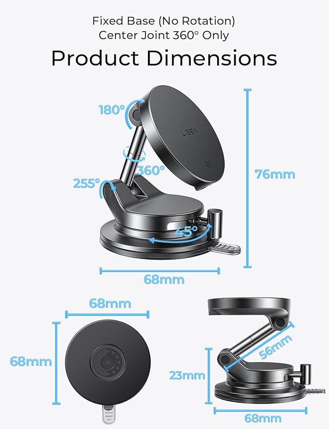 LISEN Qi2.2 25W Magsafe Car Mount Charger,[More Stable & Faster Charging] Suction Cup Phone Mount, Wireless Car Charger 25W Magnetic Car Phone Charger for iPhone 17 16,15W for iPhone 17e 15 14 13 12