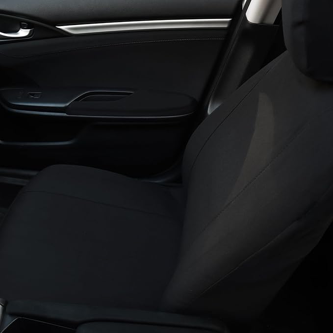 Champlus Car Seat Covers, Canvas Seat Protectors for Two Front Seats, Universal Fits Sedan Cars, SUVs, Trucks, and Mini Vans, Airbag Compatible, Quick Install, Set of 2, Black