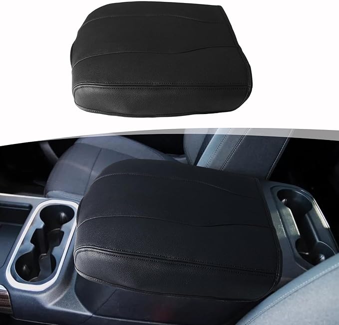 Center Console Armrest Cover for Chevy Chevrolet Silverado 1500/GMC Sierra 2019-2026, Tahoe/Suburban/Yukon 2021-2026, PU Leather Middle Console Lid Protector Cushion Thick Pad Black(Bucket Seat)