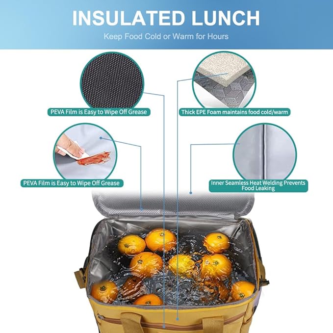 Iknoe Large Cooler Bag Collapsible 24 Can Insulated Bags Leakproof Lunch Cooler Tote with Multi-Pockets for Adult Insulated Thermal Bag for Beach, Picnic, Office Work(Khaki)