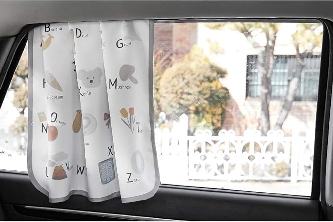 Magnetic Car Sun Shade Curtain for Side Window – Sun Blocker and UV Protector for Baby, Kids, and Pets – Universal Fit with Built-in Magnets for Steel-Framed Door (Be-Pastel Alphabet)