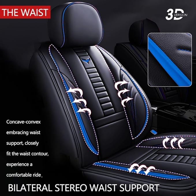 for Chevy Equinox Seat Covers 2005-2026, Full Coverage Customized Car Seat Covers, Premium Leather Waterproof Stain-Resistant Easy to Install (Luxury 2 Seats, Black&Blue)