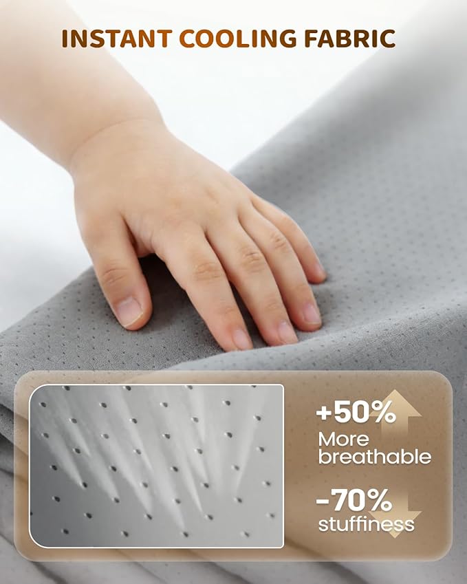 Memory Foam Kids Travel Pillow, Car Pillow for Kids, H-Shape Car Pillows for Sleeping, Removable Pillowcase, Adjustable, Porous Dots, Grey