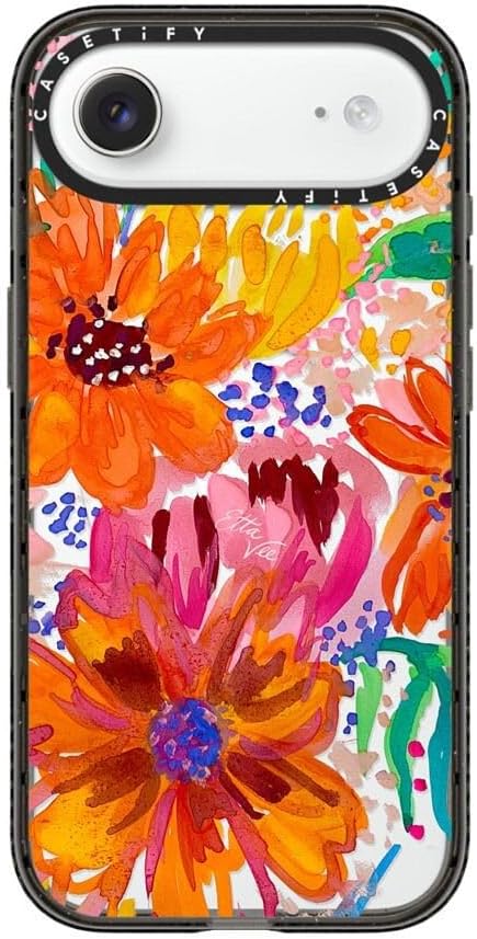 CASETiFY Impact iPhone Air Case [Slim/Compatible with Magsafe / 8.2 ft. 4X Military Grade Drop Protection] - EttaVee Watercolor Fleurs - Clear Black