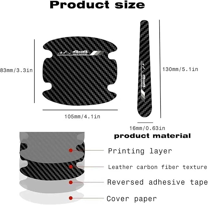 8PCS Stylish 4X4 Mountain Car Door Handle Scratch Protectors, Tri-Color 3 Colors Carbon Fiber Handle Bowl Sticker, Universal Paint Guard Cover