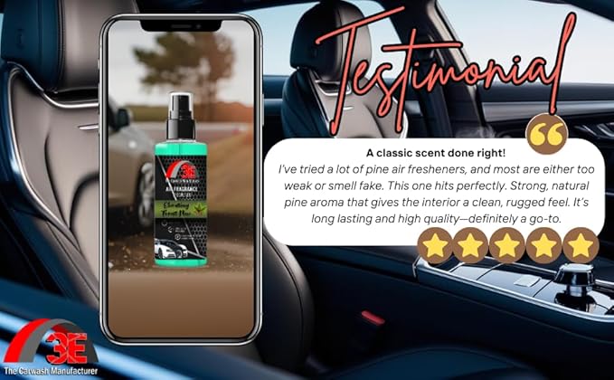 3E Car Air Freshener Premium Forest Pine Scent 16 fl oz – Professional Automotive Air Freshener & Odor Eliminator, Long-Lasting Interior Fragrance for Cars, Trucks, SUVs, RV, Home & Office (PINE)