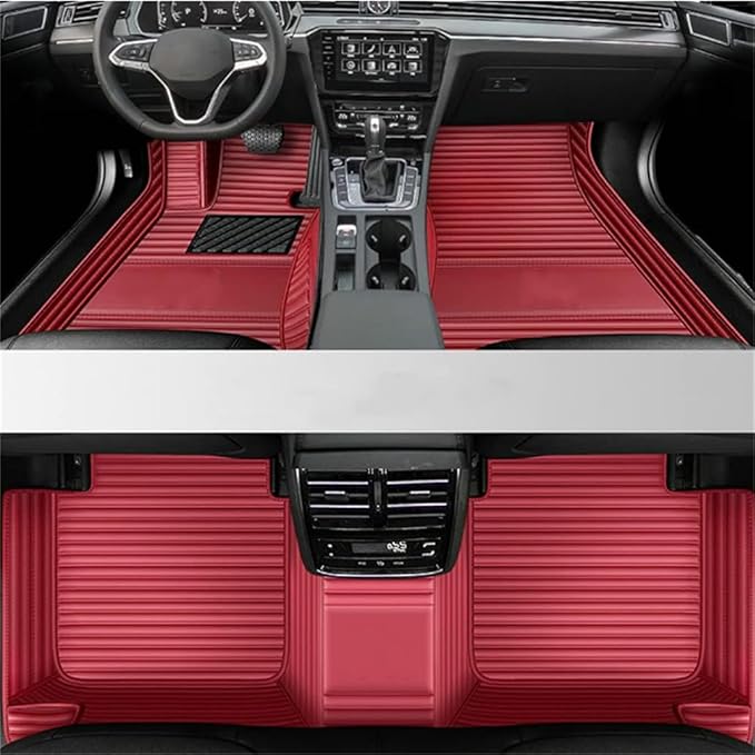 Custom Car Mats All Weather Fit Automotive Floor Mats PU Leather Protector Mat for Most Sedan, SUV, Truck Floor Mats (3D Wine red car mats)