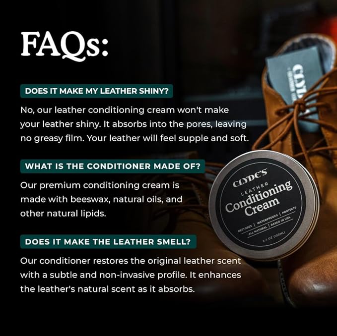Clyde's™ Leather Conditioning Cream | All Natural, Non Toxic Formula | Restore & Repair Sofas, Car Seats, Shoes and More