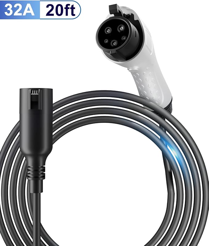 J1772 EV Charger Extension Cable，21FT 32A Extension Cord for 110V-240V J1772 Level 1 and Level 2 Chargers Compatible with Ford GM BMW Cadillac Mercedes Audi Electric Vehicles
