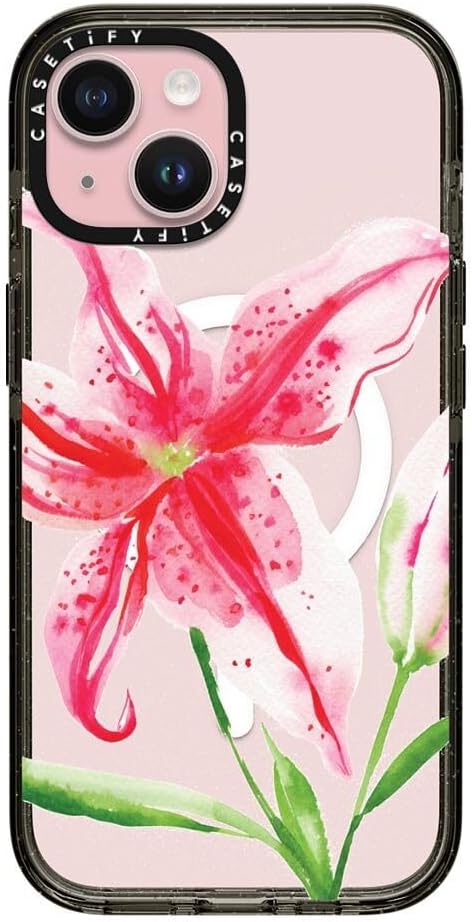 CASETiFY Impact iPhone 15 Case [Slim/Compatible with Magsafe / 8.2 ft. 4X Military Grade Drop Protection] - Stargazer Lily - Clear Black