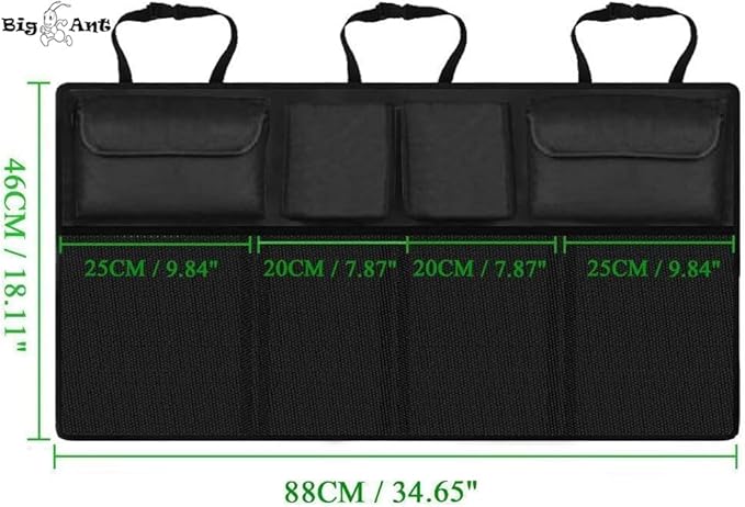 Big Ant Back Seat Trunk Organizer,Space Saving Car Trunk Storage Organizer with Lid Keep your Trunk Clean and Tidy 8 Large Pockets Car Organizer for Kids,Travel (34 x 18 inch)