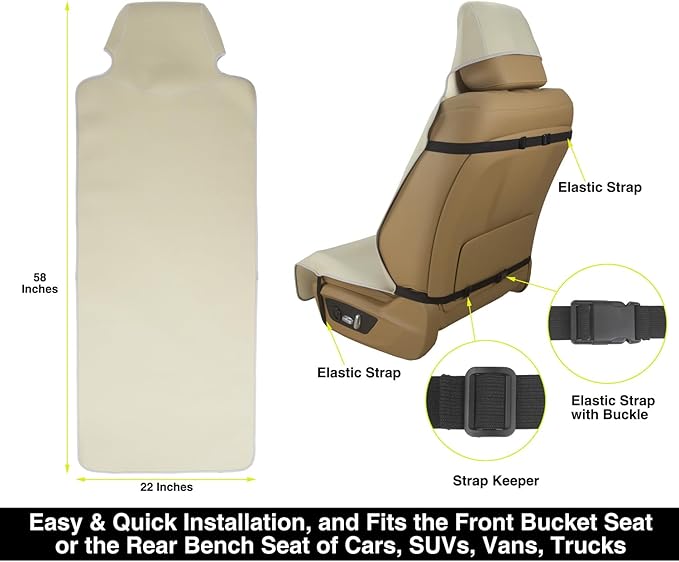 Waterproof Neoprene Car Seat Cover, Sweatproof Non-Slip Seat Protector, Universal Fit for Front Bucket or Rear Bench Seat of Cars, SUVs, Vans, Trucks, Compatible with Airbags and Armrests