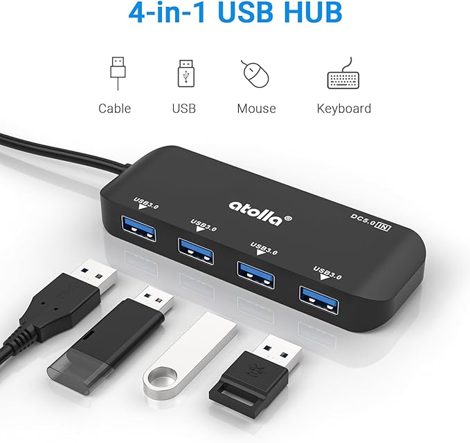 USB Hub, 4-Port USB 3.0 Hub with 2ft Cable, Ultra-Slim Data Expander - Compatible with Windows, Mac, Linux Laptops & PCs