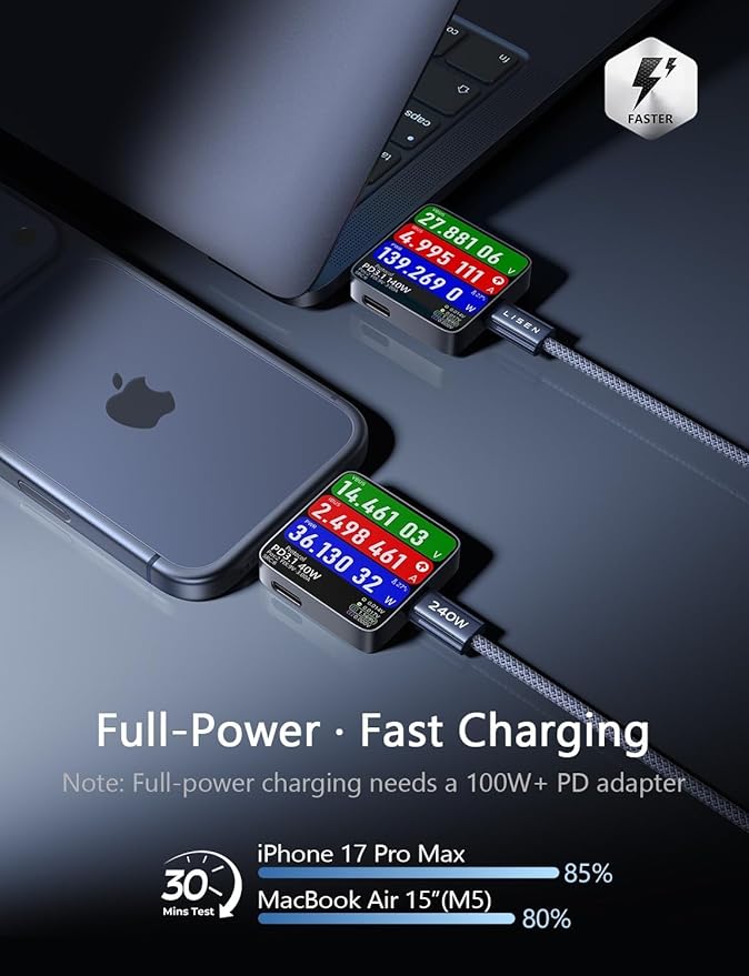 LISEN 200W Car Charger USB C Fast Charge [Gan] PD 140W Fast Car Charger USB C, 3 Port Type C Fast Charging for Multi Device, for iPhone 17 16 15 14 13 12, MacBook Neo, Laptop, iPad, Samsung S26 S25