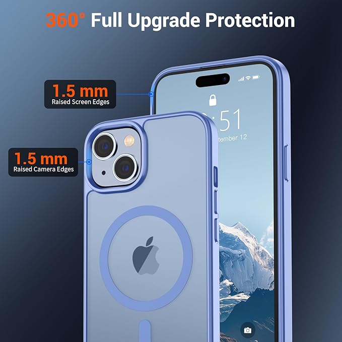 SUPFINE Magnetic for iPhone 15 Case (Compatible with MagSafe) (Military Grade Drop Protection) Slim Translucent Matte Shockproof with Anti-Fingerprint Phone Case, Blue Purple