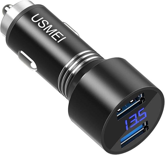 Car Charger, USMEI Quick Charge 3.0 Dual USB Charger Adapter with Voltmeter, Compatible with iPhone 15/14/13, Samsung S24/S23/S22/Note 20/10 and More