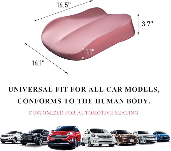 Car Seat Cushion, Comfort Memory Foam Car Cushion, Non-Slip Auto Booster Seat Cushion for Improve Driving Vision, Suitable for Vehicles Trucks SUVs Car Accessories (Pink)