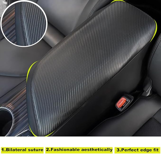 Blazeray Car Center Console Armrest Cover for Toyota Camry 2018-2023 Interior Accessories Leather Anti-Scratch Elbow Arm Rest Cover Cushion Pad Protector Saver (Black with Carbon Fiber Leather)